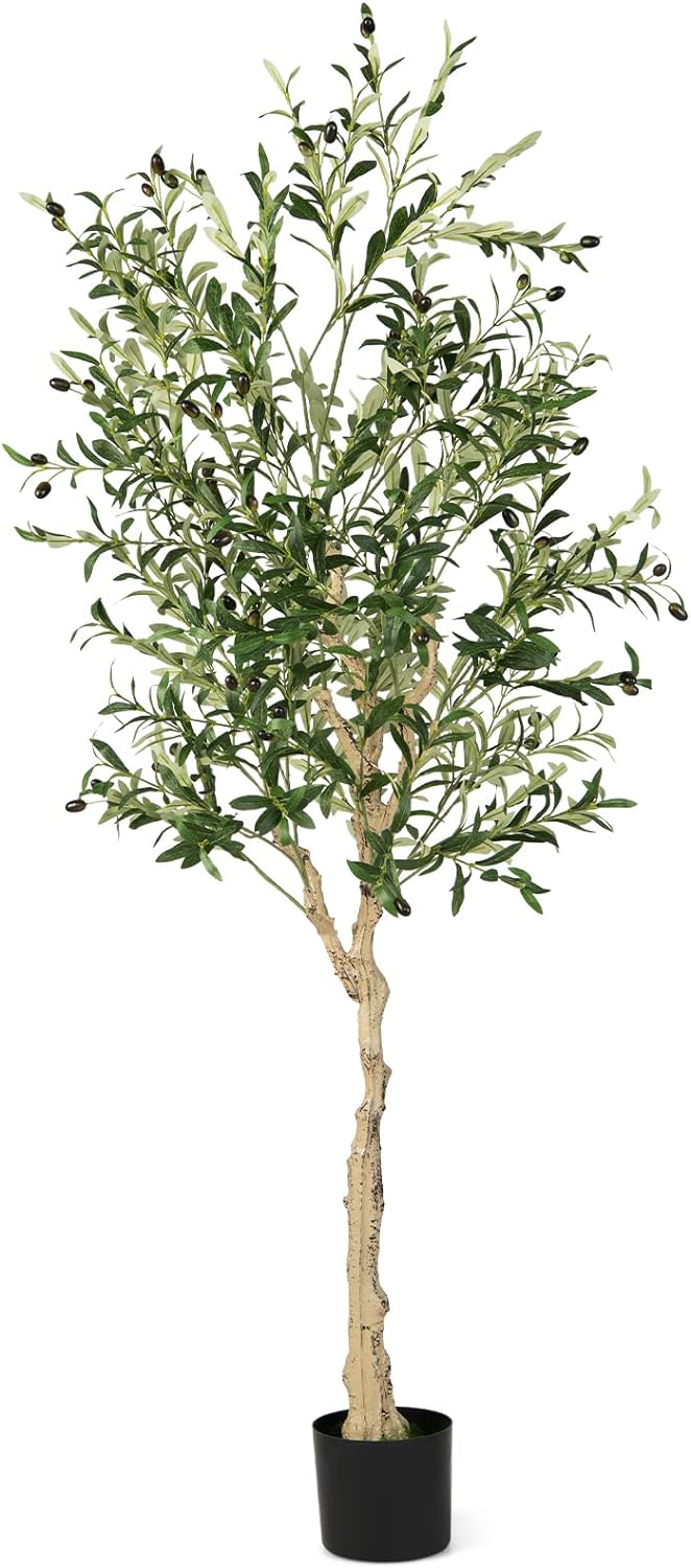 Goplus 6ft Artificial Olive Tree, Tall Fake Potted Olive Silk Tree with Planter