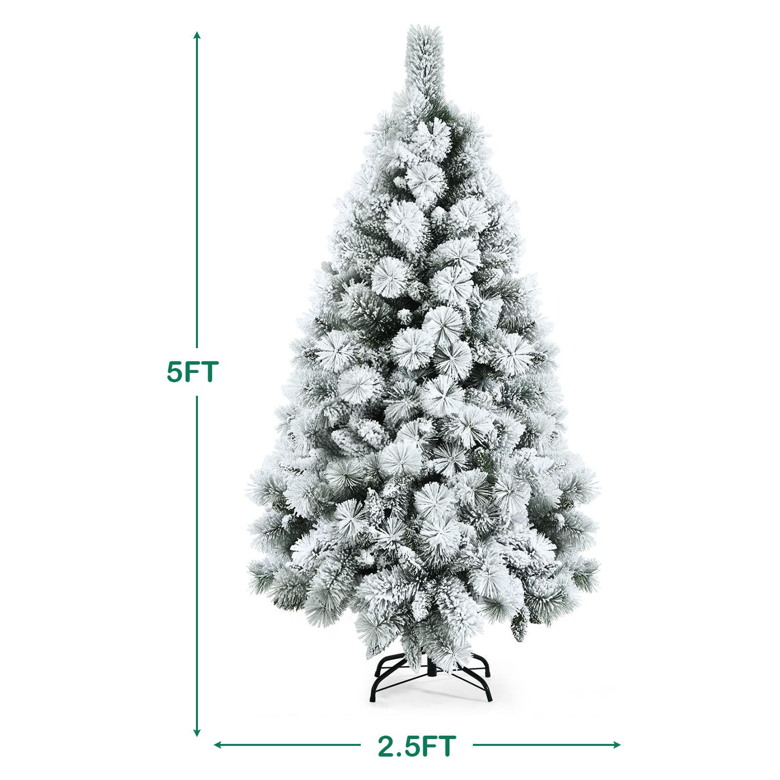 Goplus 5ft Artificial Snow Flocked Christmas Tree, Unlit White Pencil Hinged Xmas Tree W/ Metal Stand