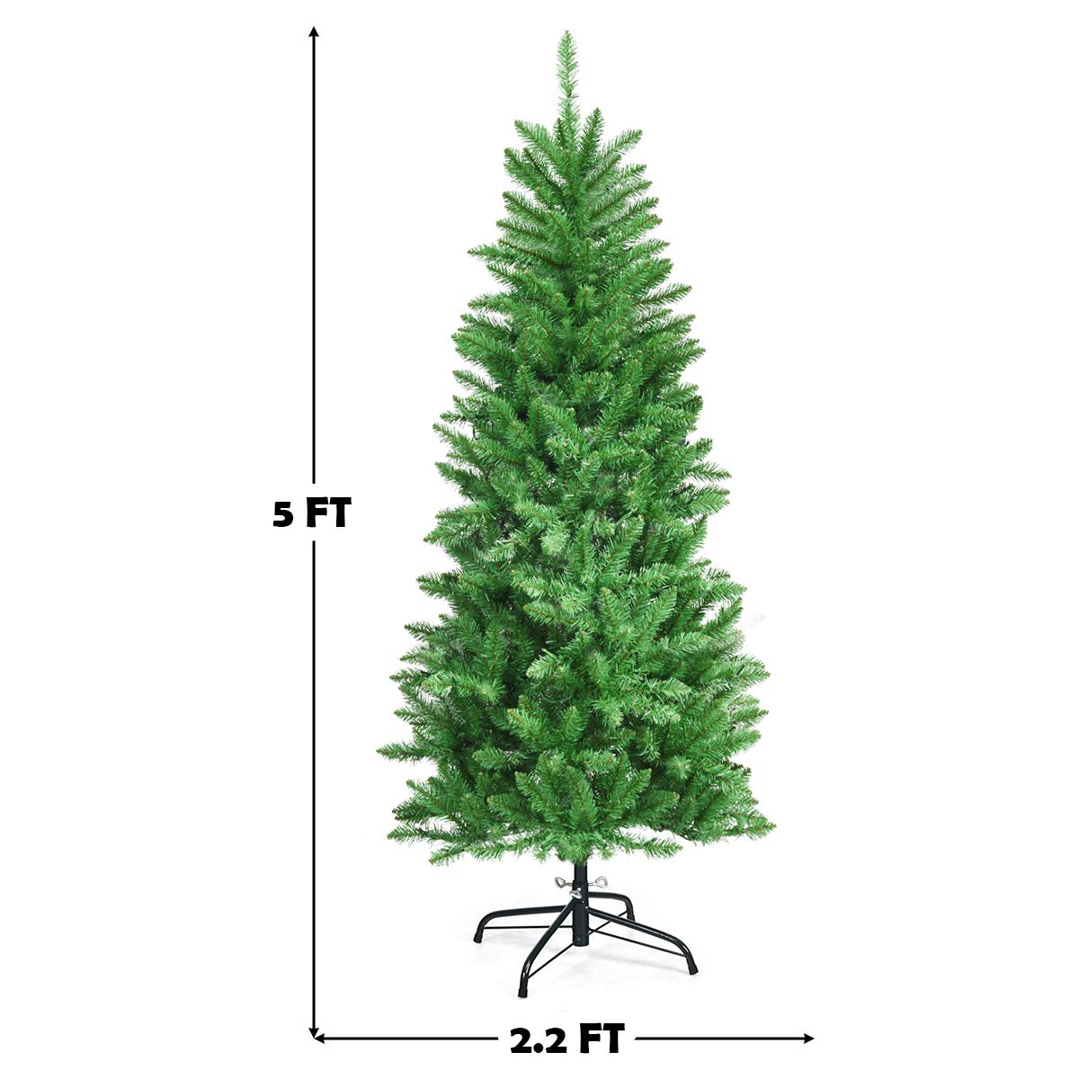 Goplus 5ft Pre-lit Artificial Christmas Tree, Hinged Fir Pencil Christmas Tree with Lights