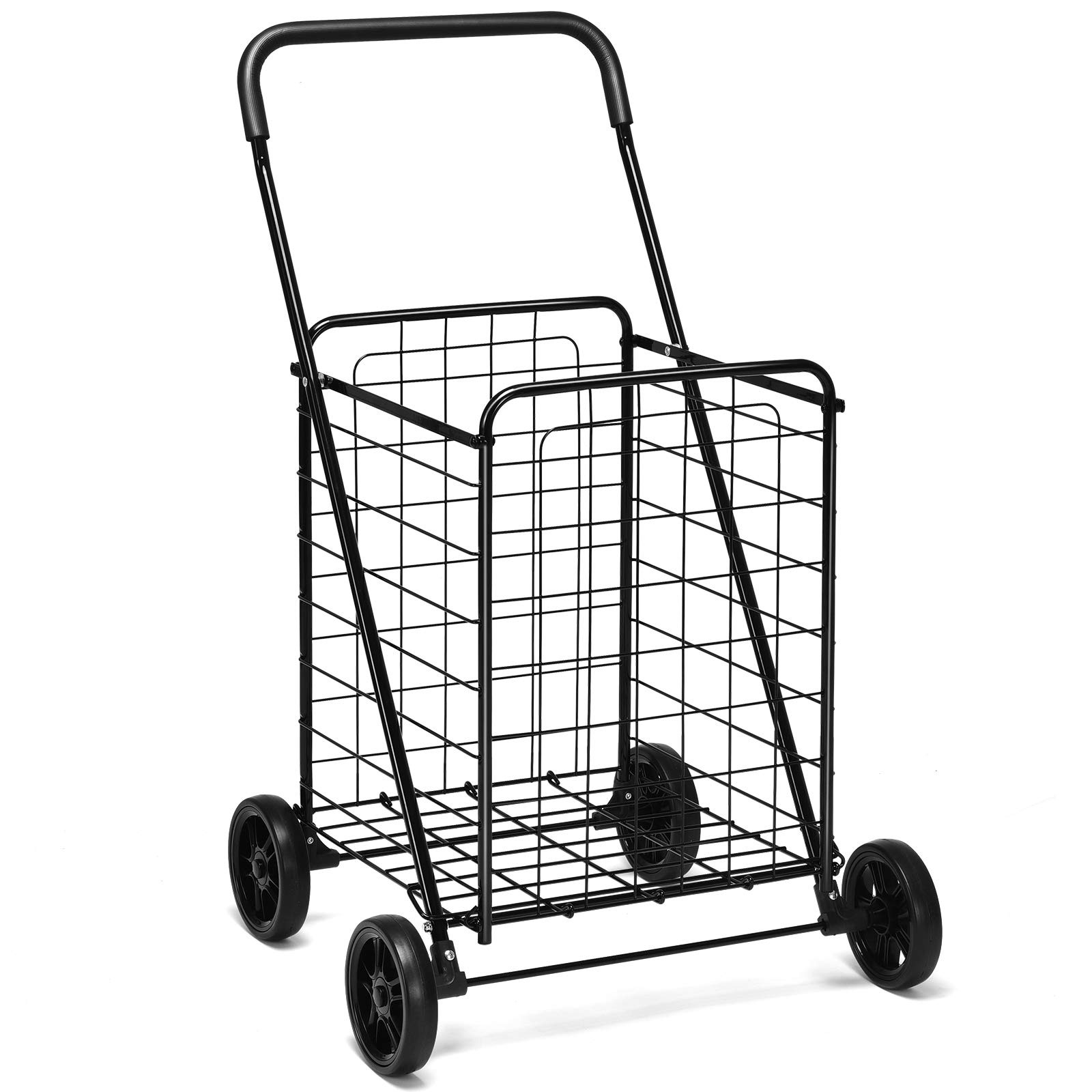 Goplus Folding Shopping Cart, Light Weight Utility Grocery Cart with Wheels, Portable Cart