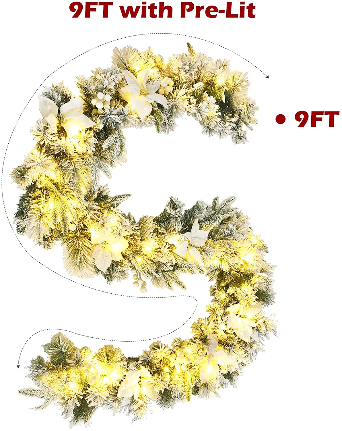 9ft Snow Flocked Christmas Garland with 50 LED Light