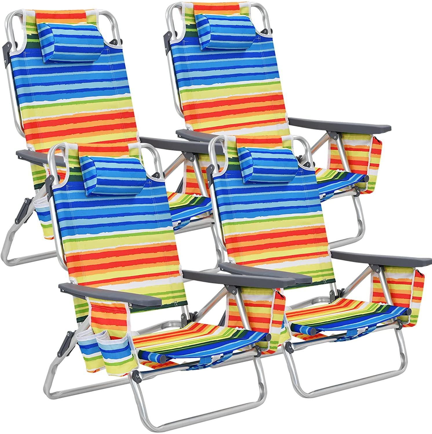 Backpack Beach Chairs, 4 Pcs Portable Camping Chairs with Cool Bag and Cup Holder