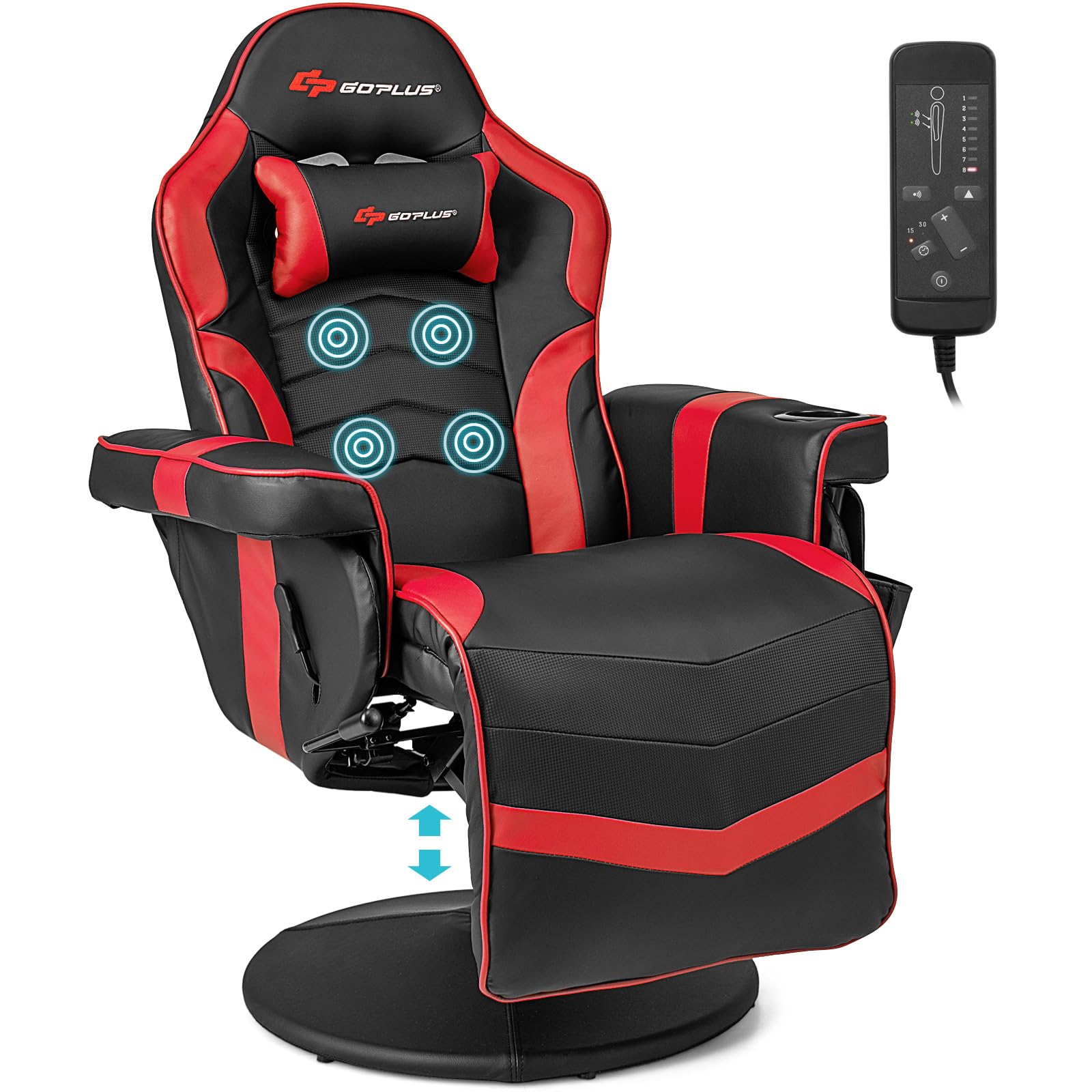 Goplus Gaming Chair, Height Adjustable Massage Video Game Chair with Retractable Footrest