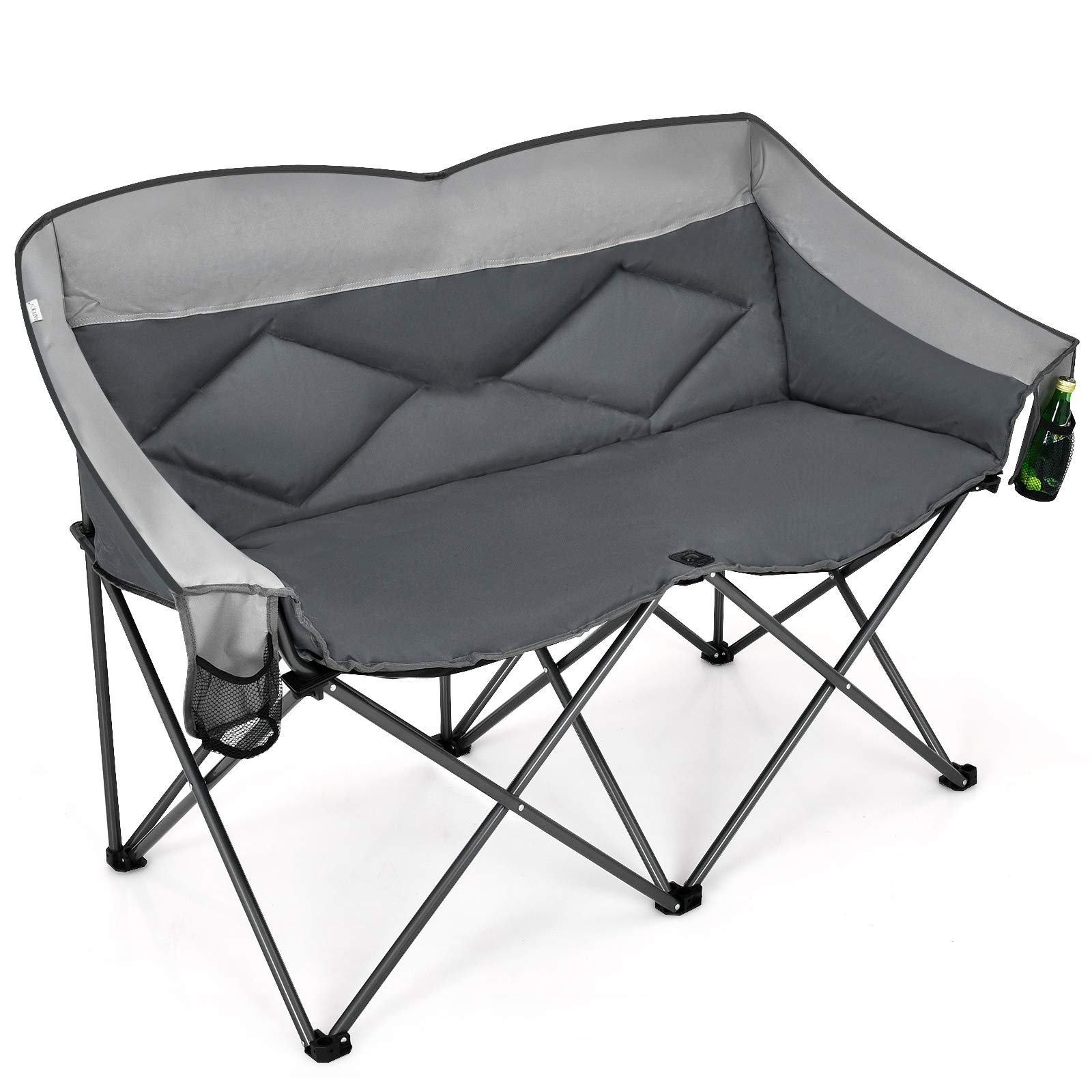 Goplus Loveseat Camping Chair, Double Folding Chair for Adults Couples w/Storage Bags & Padded High Backrest