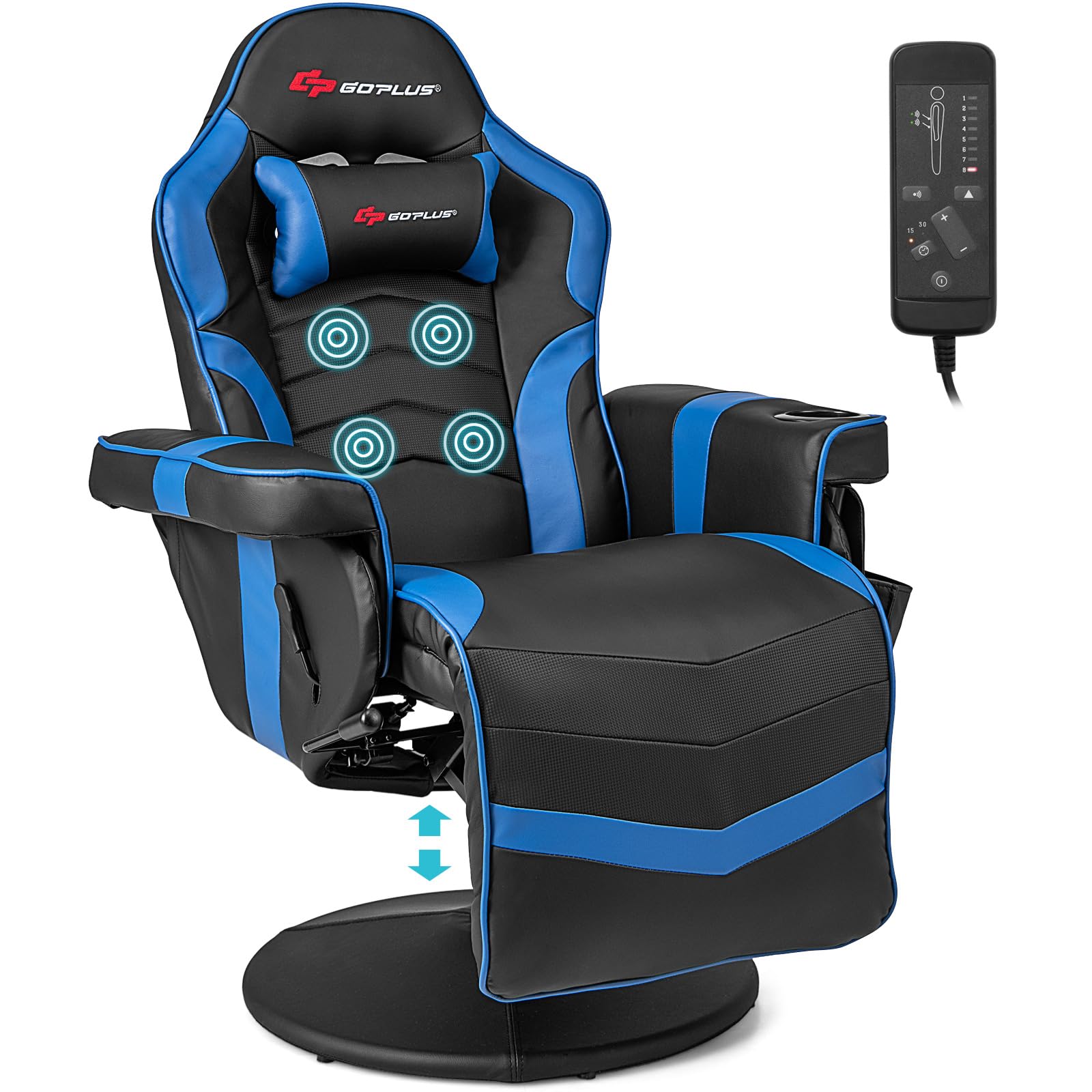 Goplus Gaming Chair, Height Adjustable Massage Video Game Chair with Retractable Footrest