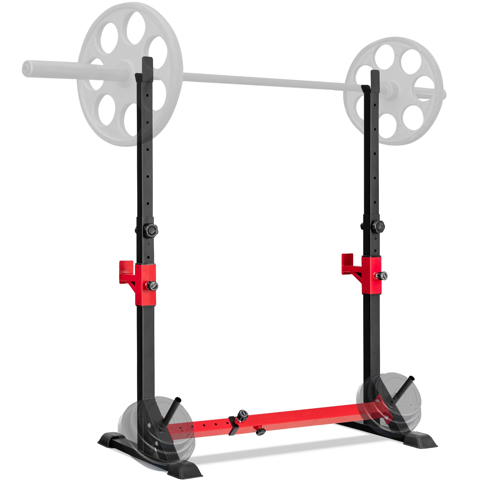 Adjustable Barbell Rack Stand, Multi-function Squat Rack Dip Station w/ Weight Plates Storage