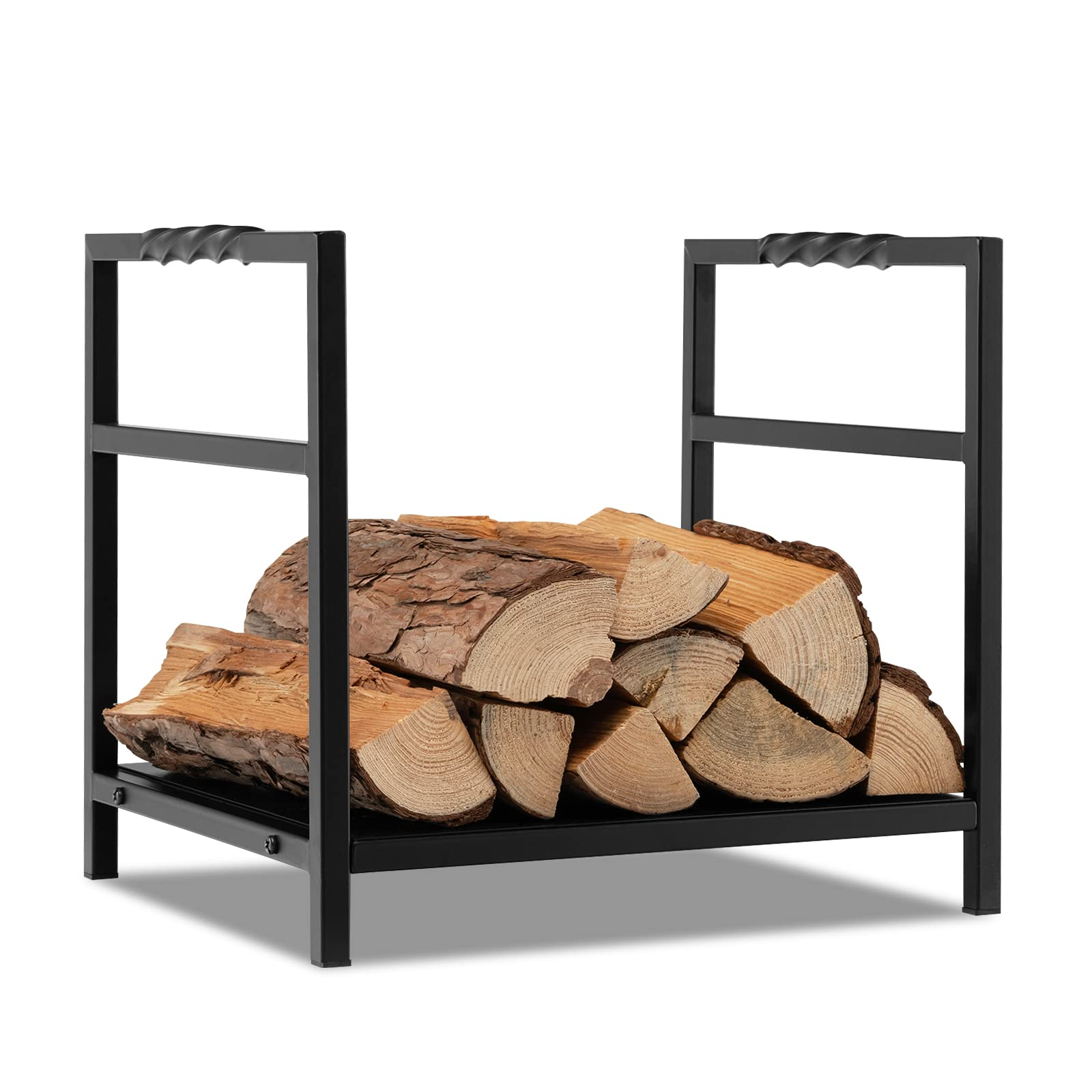 Goplus 16 Inch Small Firewood Rack, Indoor Outdoor Decorative Firewood Log Holder with Easy-to-Grab Handle & Raised Base