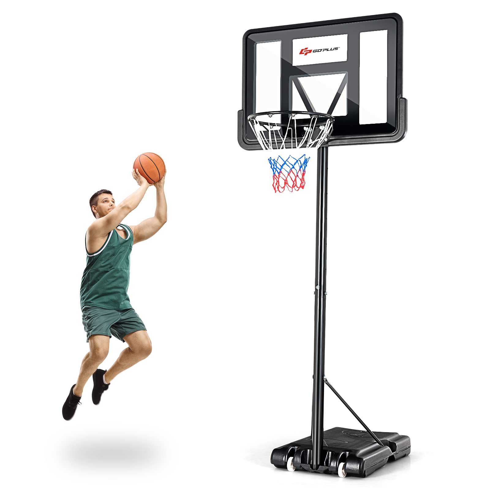 Goplus Portable Basketball Hoop Outdoor, 4.5FT-10FT Height Adjustable Basketball Goal System