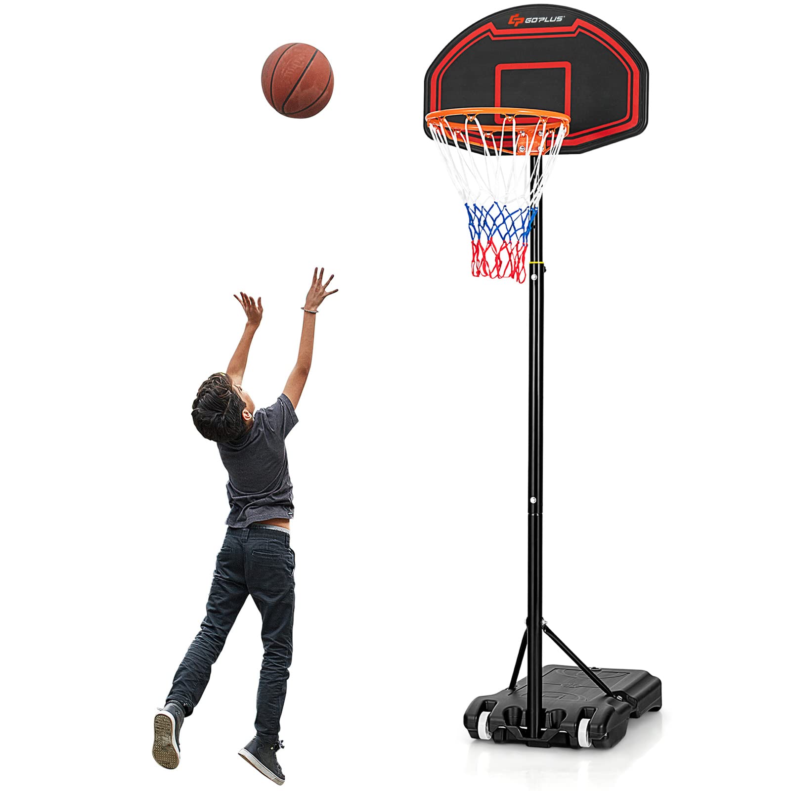 Goplus Portable Basketball Hoop Outdoor, 6.3FT-8.1FT Height Adjustable 5-Level Basketball Stand System with Shatterproof Backboard