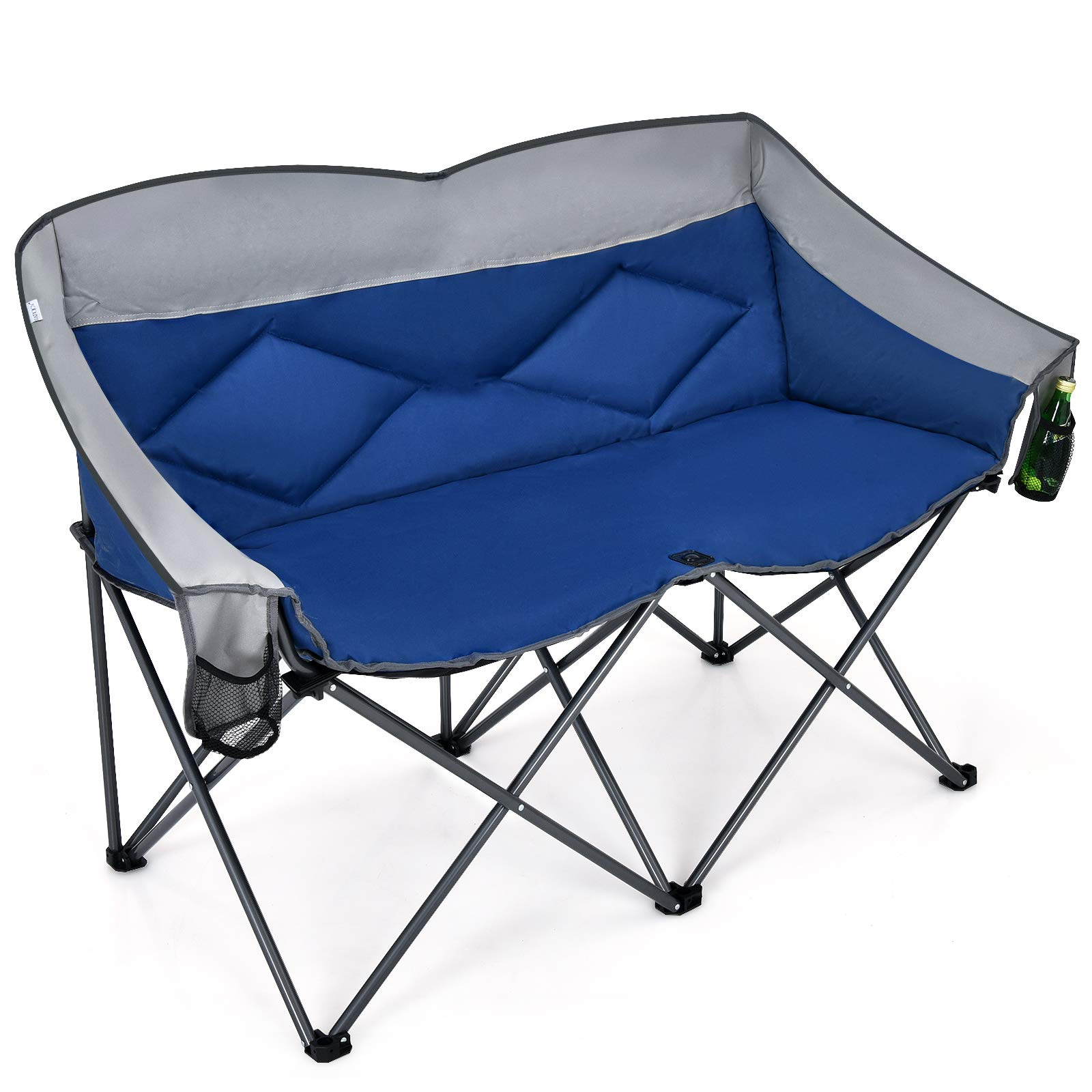 Goplus Loveseat Camping Chair, Double Folding Chair for Adults Couples w/Storage Bags & Padded High Backrest