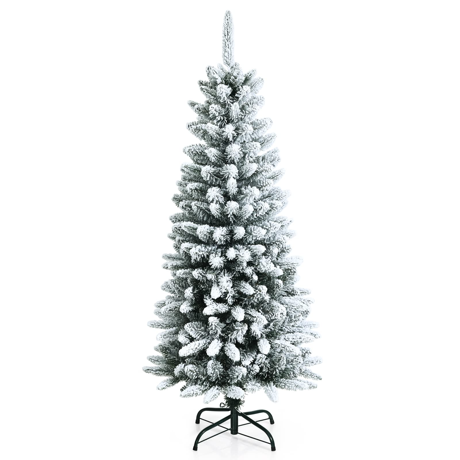 Goplus Snow Flocked Pencil Christmas Tree, Hinged Artificial Slim Xmas Tree