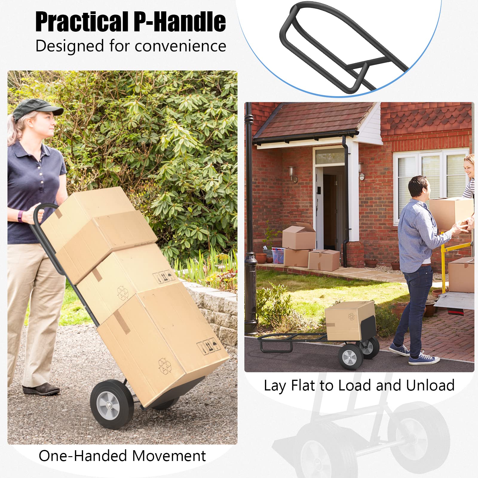 Goplus P-Handle Hand Truck, High Back Sack Barrow with 10