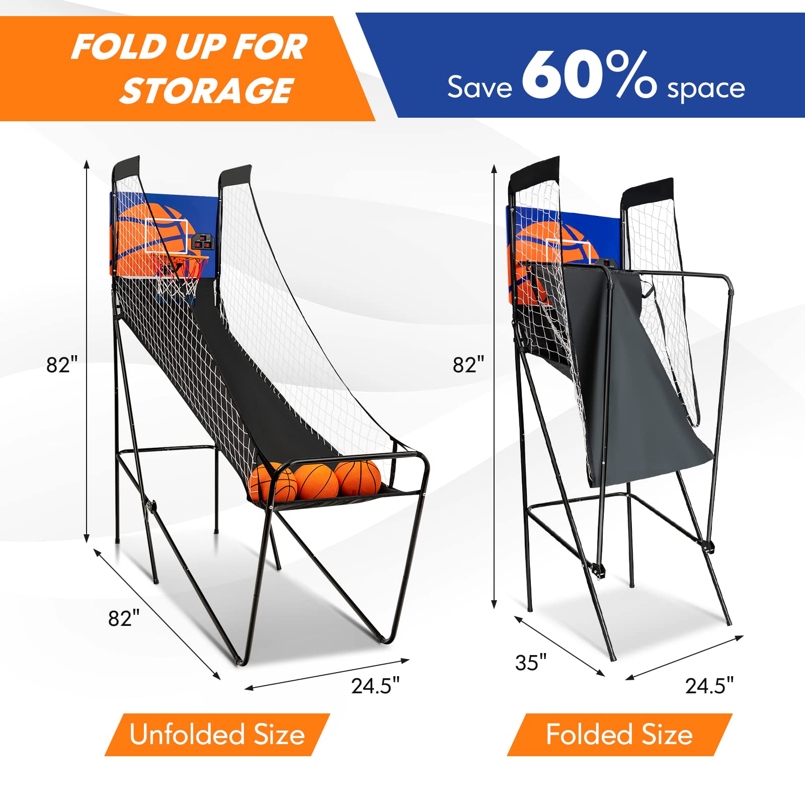Goplus Foldable Indoor Basketball Arcade Game, Electronic Basketball Single Shootout Games Machine with 3 Balls