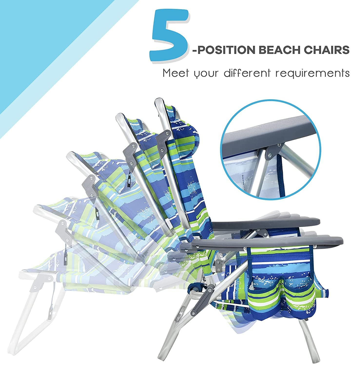 Backpack Beach Chairs, 4 Pcs Portable Camping Chairs with Cool Bag and Cup Holder