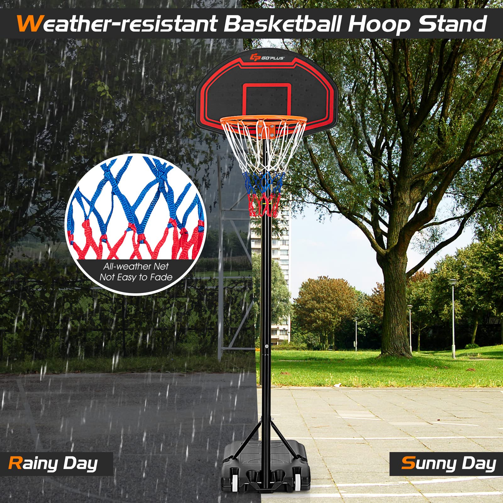 Goplus Portable Basketball Hoop Outdoor, 6.3FT-8.1FT Height Adjustable 5-Level Basketball Stand System with Shatterproof Backboard