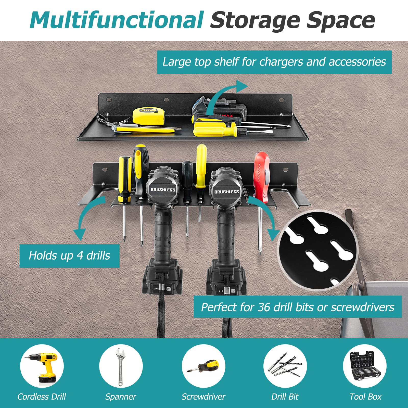 Goplus Electric Drill Holder, Wall Mounted Power Tool Organizer