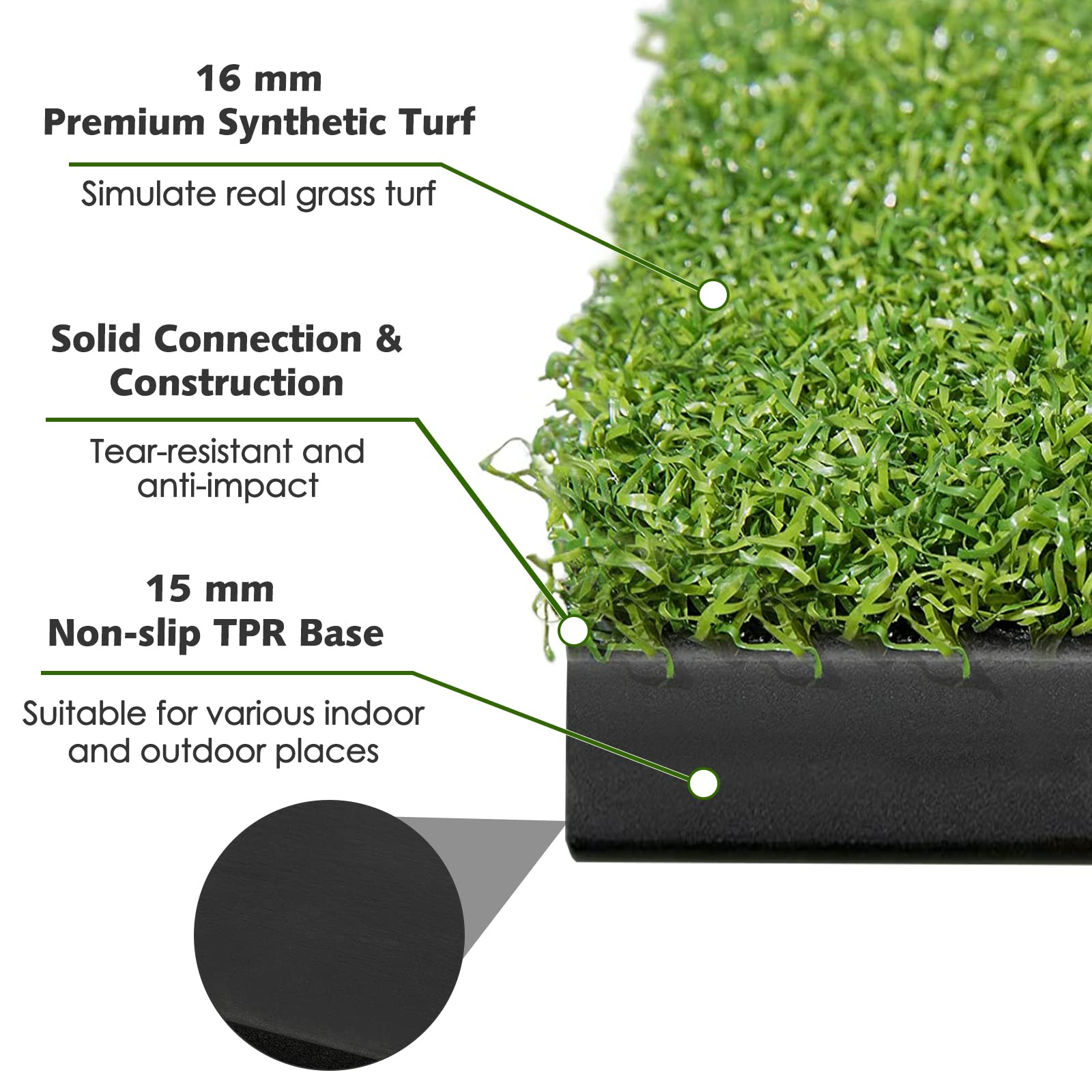 Goplus Golf Mat, 5 ft x 3 ft Golf Hitting Mats Artificial Turf with 3 Rubber Tees, Golf Practice Mat for Driving