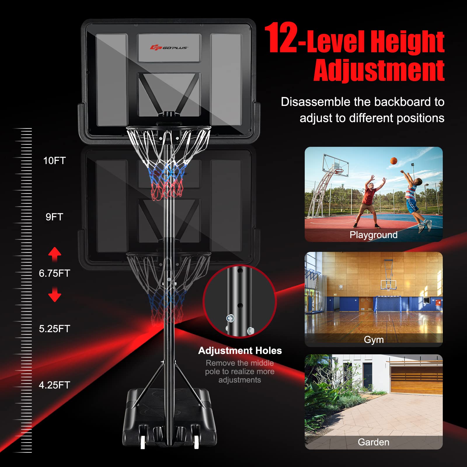 Goplus Portable Basketball Hoop Outdoor, 4.5FT-10FT Height Adjustable Basketball Goal System