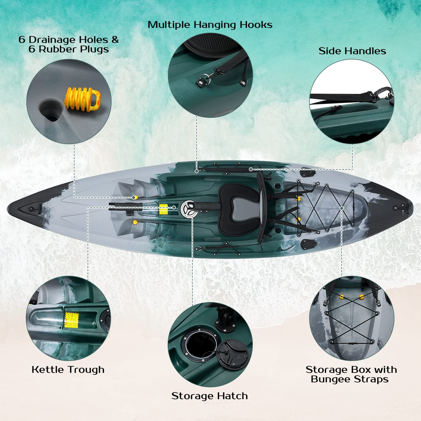 Goplus Sit-on-Top Fishing Kayaks for Adults, 9.7 FT One Person Recreational Touring Kayak