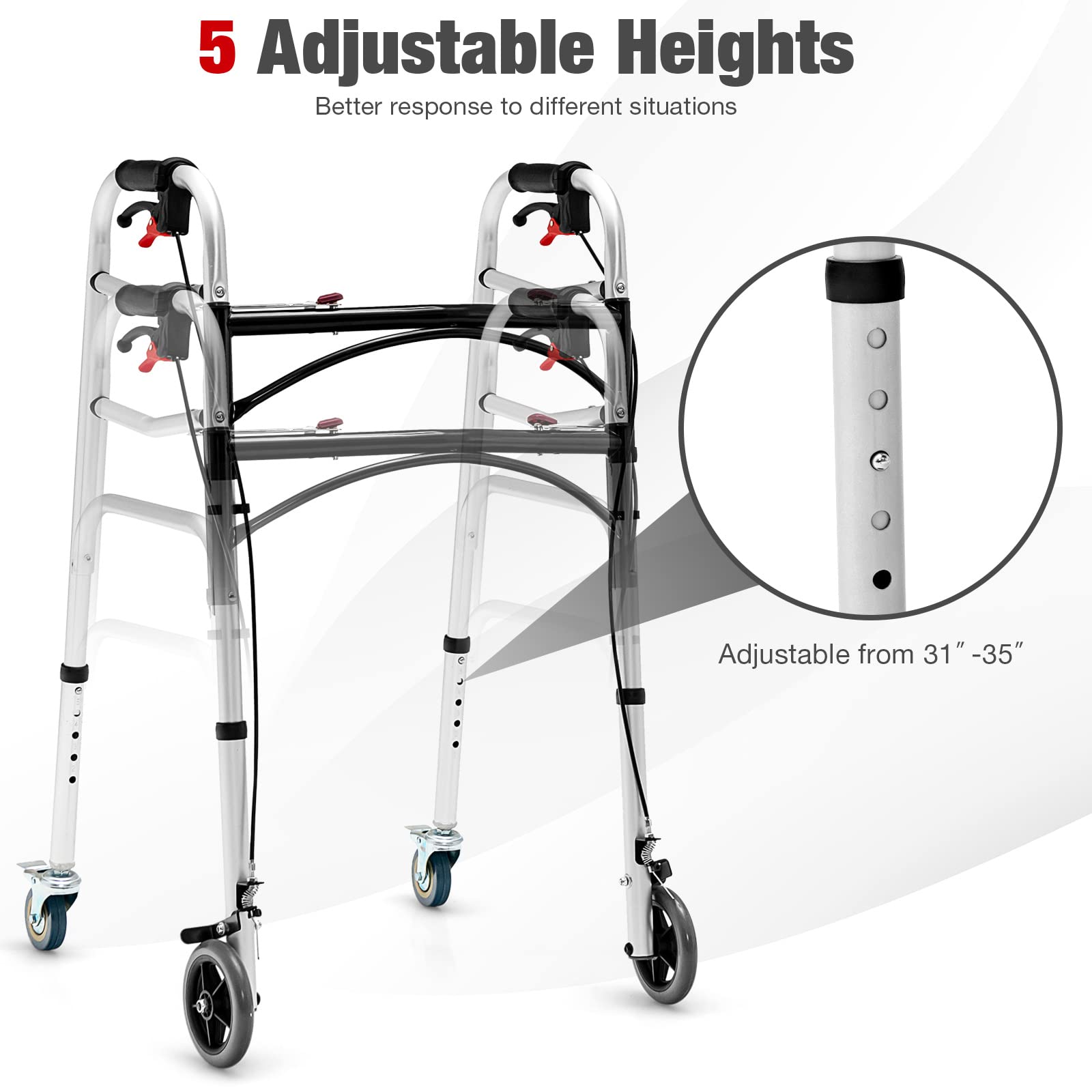 Goplus 2-Button Folding Walkers for Seniors, 4-in-1 Folding Walker