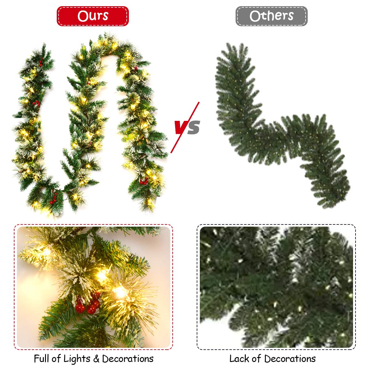 Goplus 9FT Pre-lit Christmas Garland, Artificial Christmas Pine Rattan w/Timer