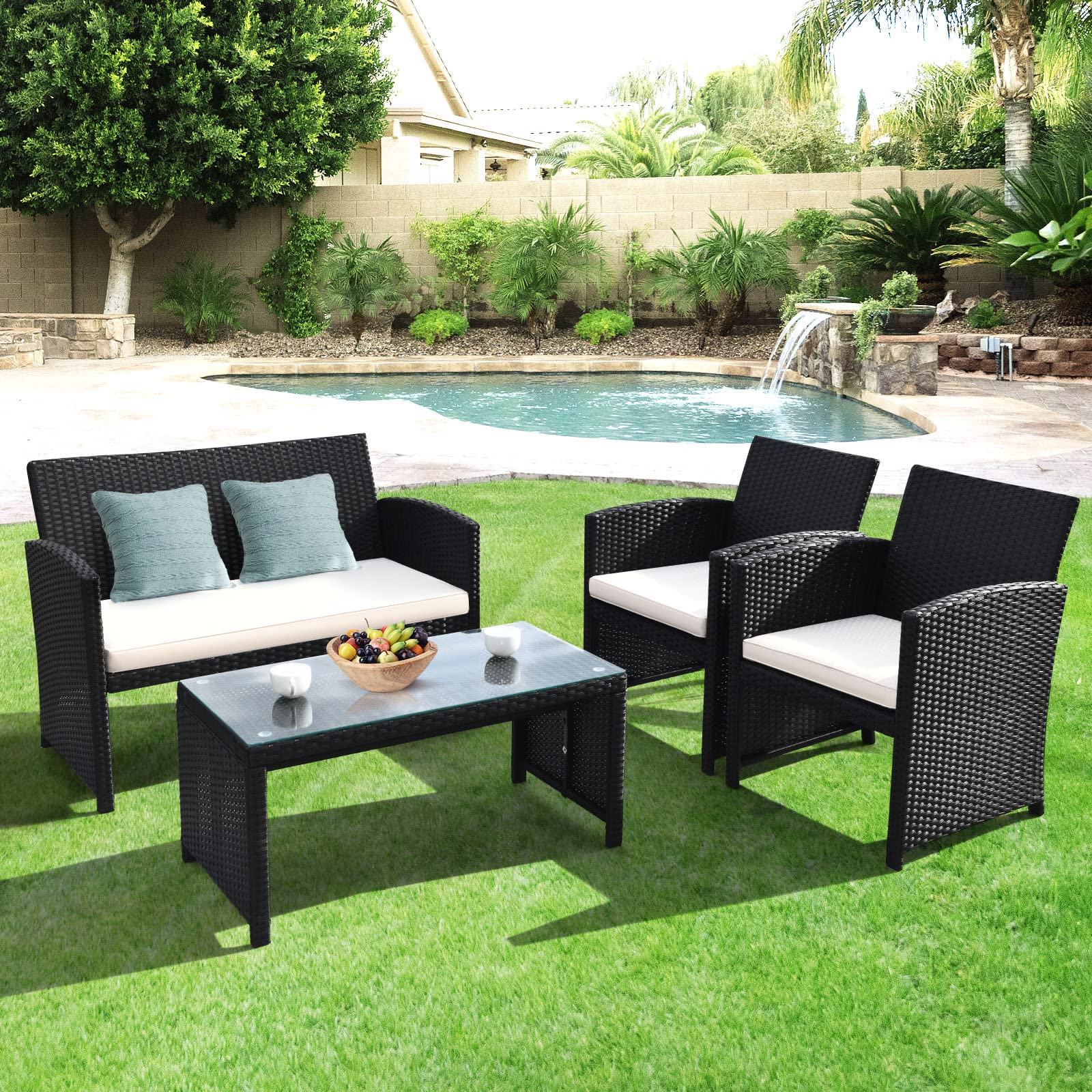 Rattan Patio Furniture Set, Outdoor Wicker Conversation Sofa