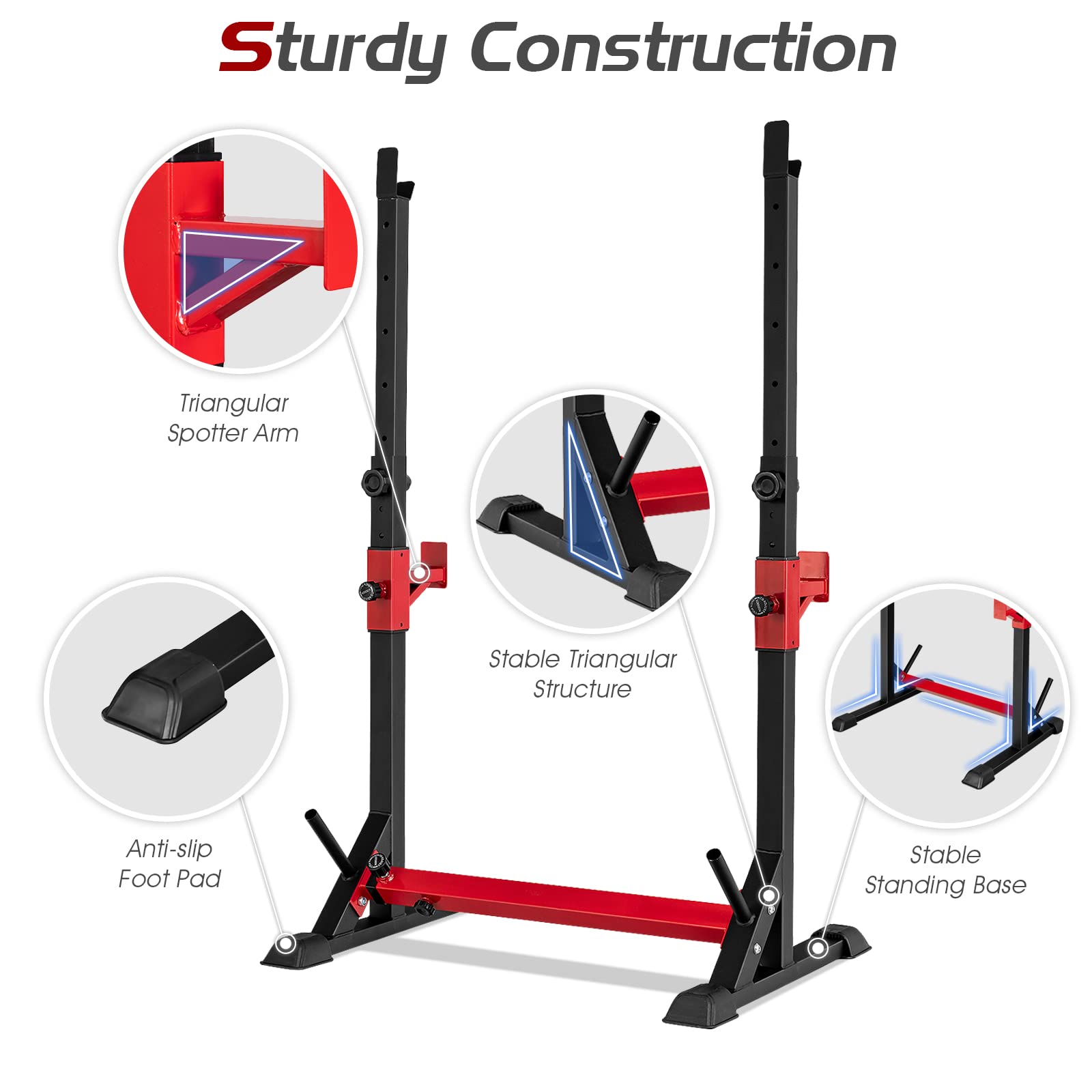 Adjustable Barbell Rack Stand, Multi-function Squat Rack Dip Station w/ Weight Plates Storage