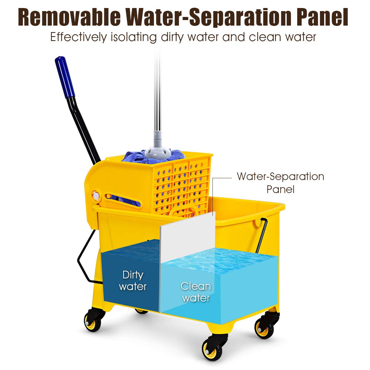 GOPLUS Commercial Mop Bucket with Wringer, Household Portable Mop Bucket, Ideal for Household and Public Places Floor