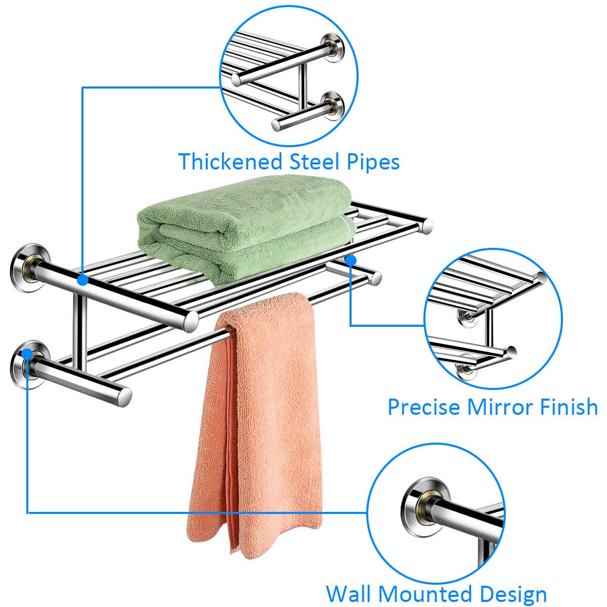 Goplus 24' Towel Rack, Stainless Steel Metal Bathroom Towel Bar