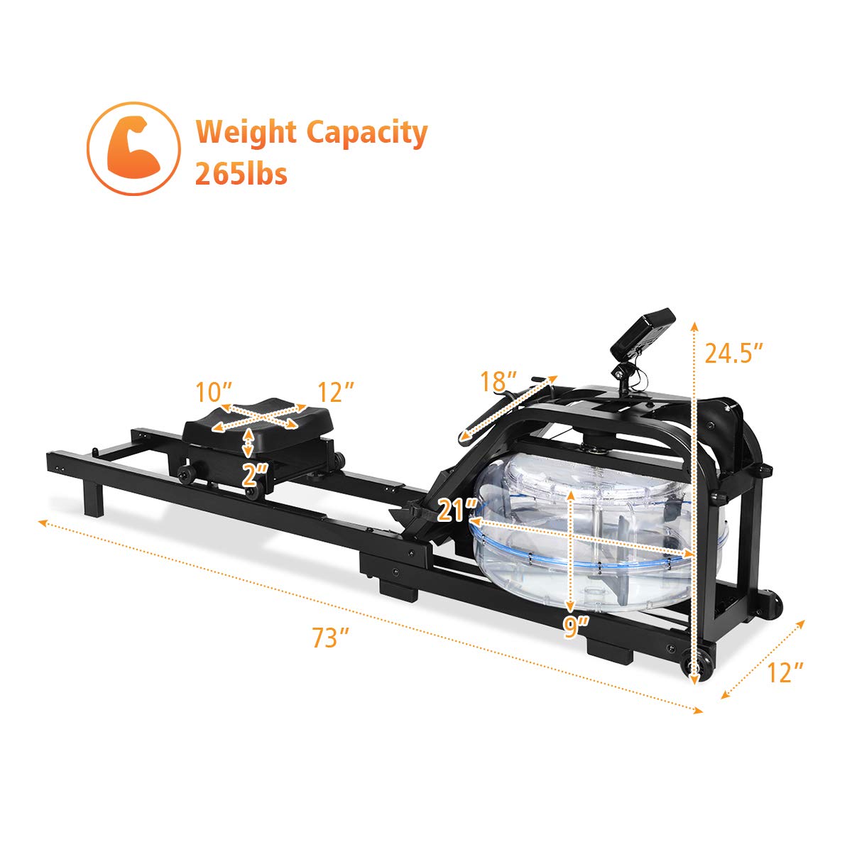 Water Rowing Machine Dual Track Adjustable Resistance with LCD Display and Large Weight Capacity for Home Use