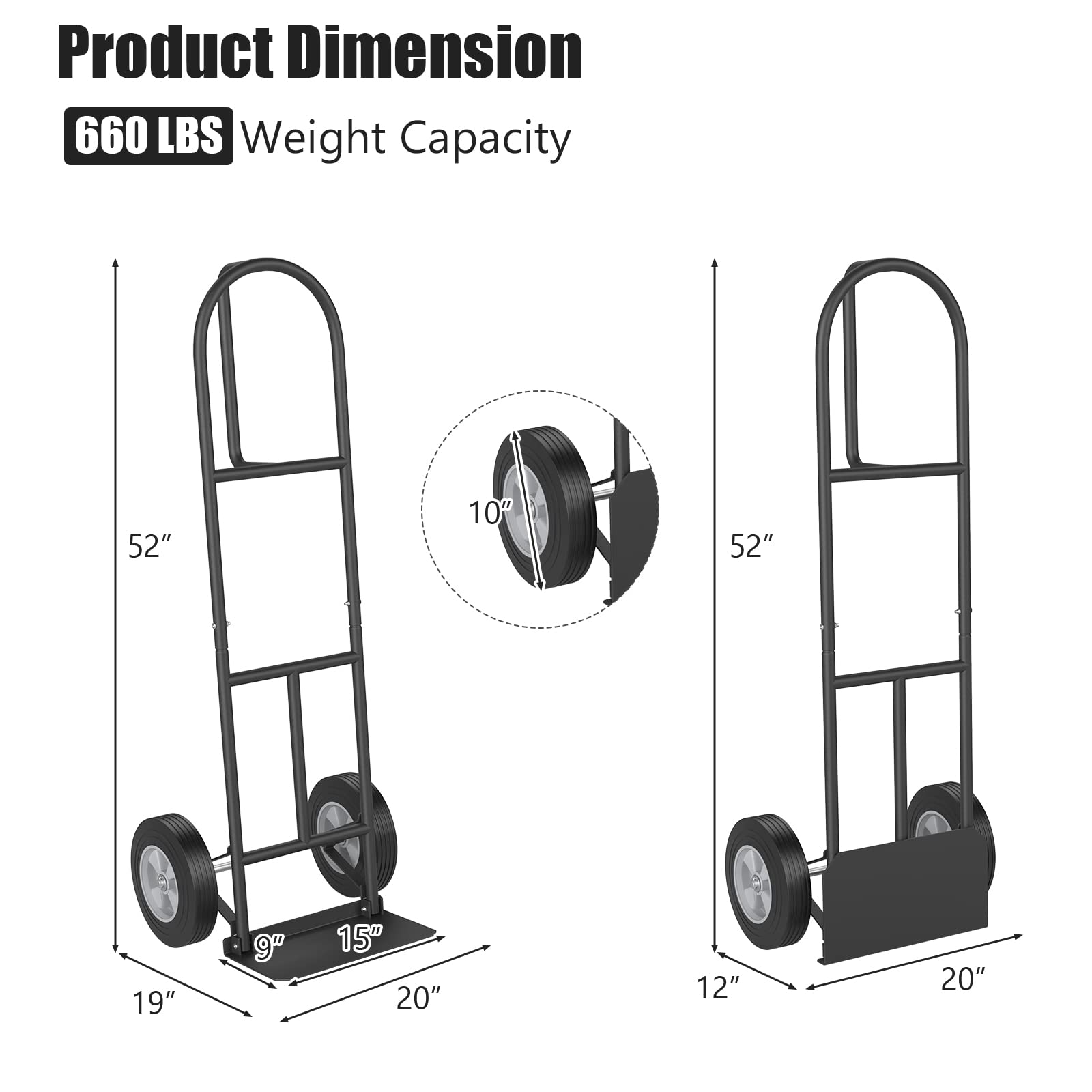 Goplus P-Handle Hand Truck, High Back Sack Barrow with 10