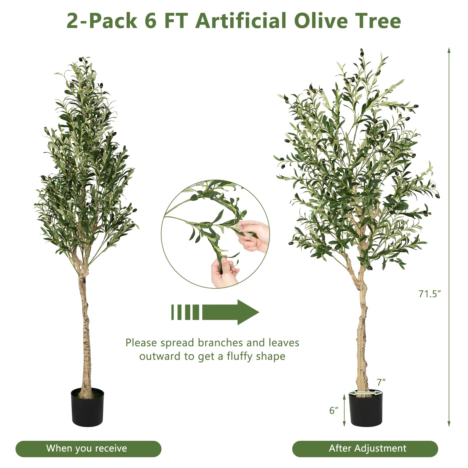 Goplus 6ft Artificial Olive Tree, Tall Fake Potted Olive Silk Tree with Planter