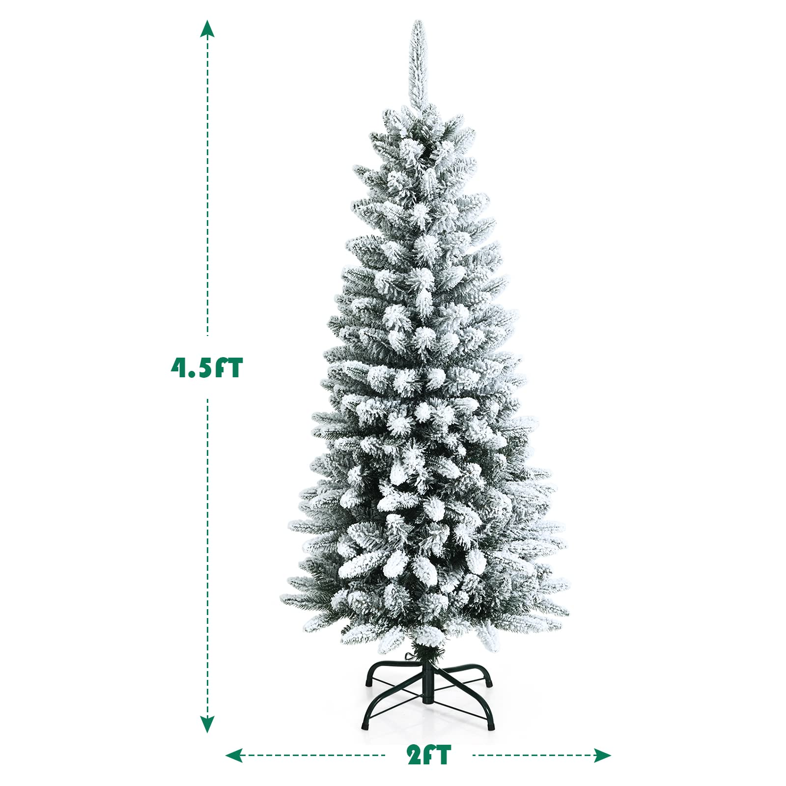 Goplus Snow Flocked Pencil Christmas Tree, Hinged Artificial Slim Xmas Tree