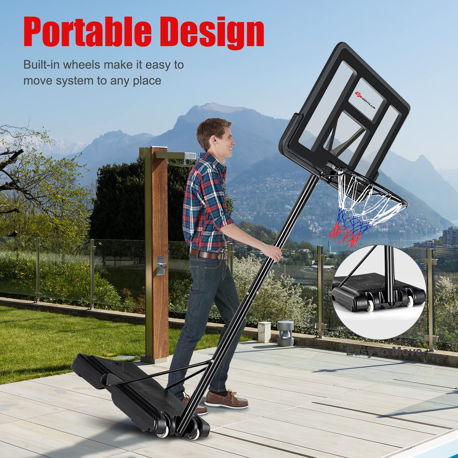 Goplus Portable Basketball Hoop Outdoor, 4.5FT-10FT Height Adjustable Basketball Goal System