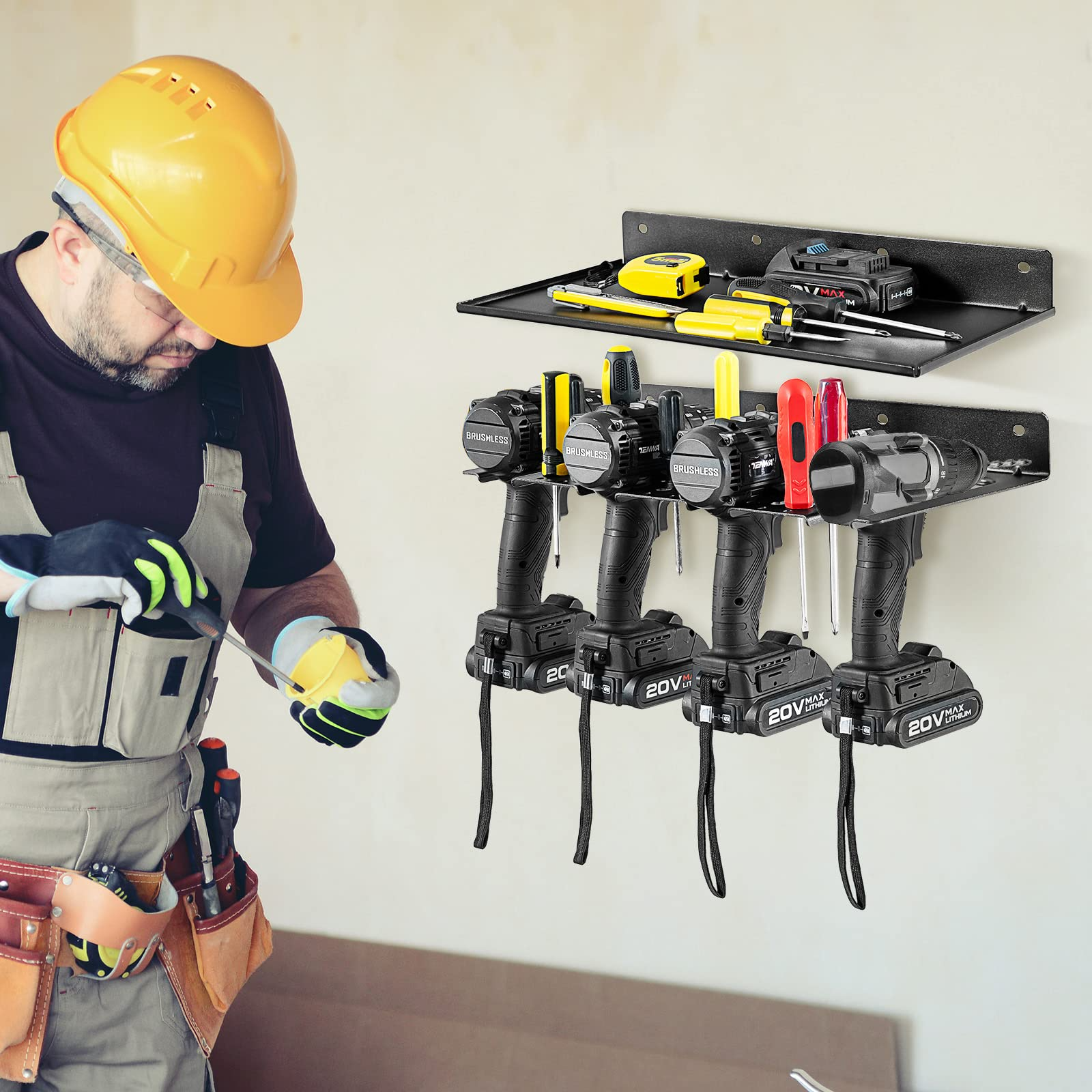 Goplus Electric Drill Holder, Wall Mounted Power Tool Organizer