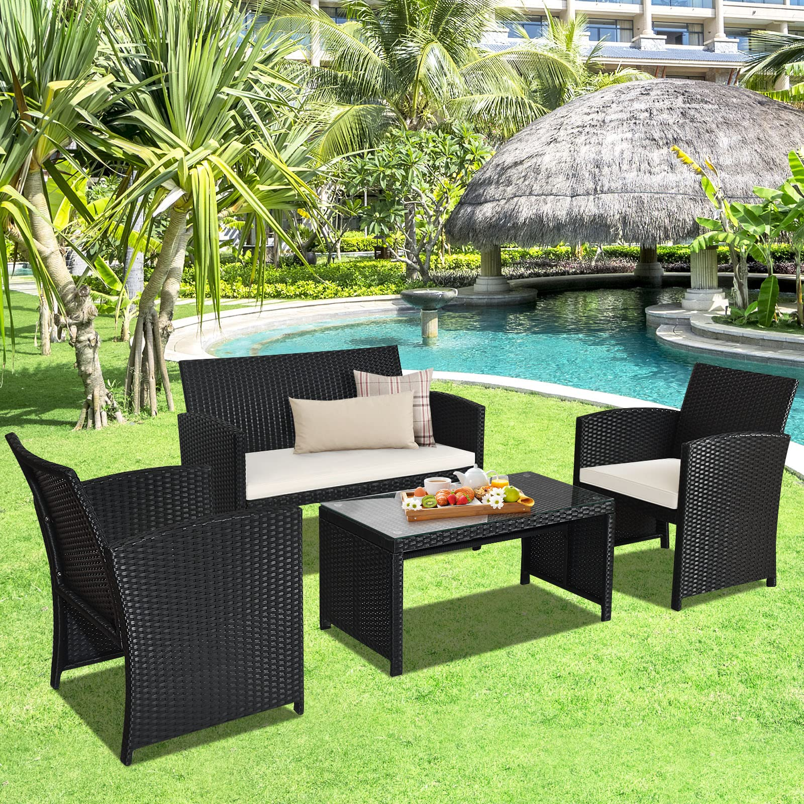 Rattan Patio Furniture Set, Outdoor Wicker Conversation Sofa