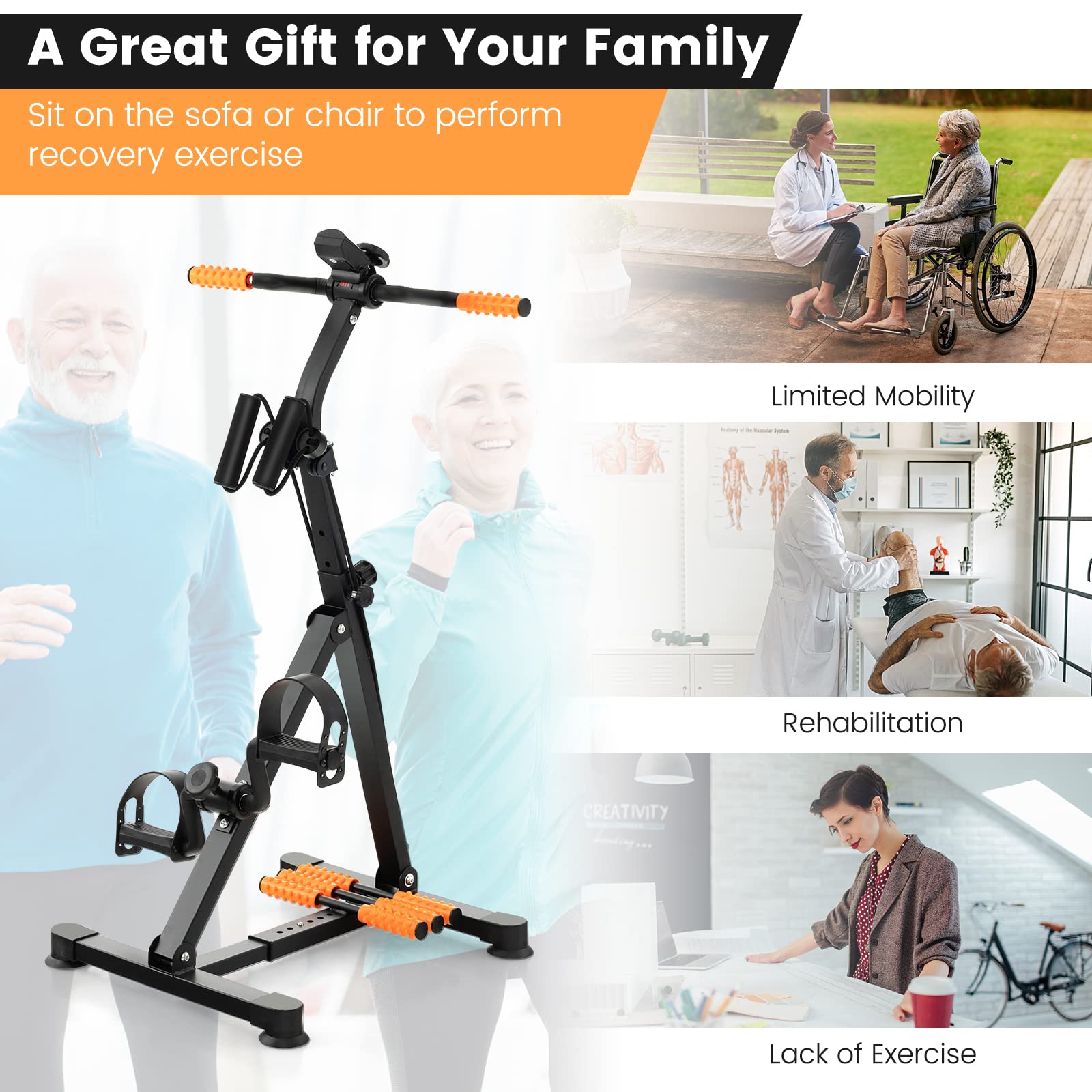 Goplus Pedal Exerciser for Seniors, Adjustable Hand Arm Leg Knee Exercise Equipment