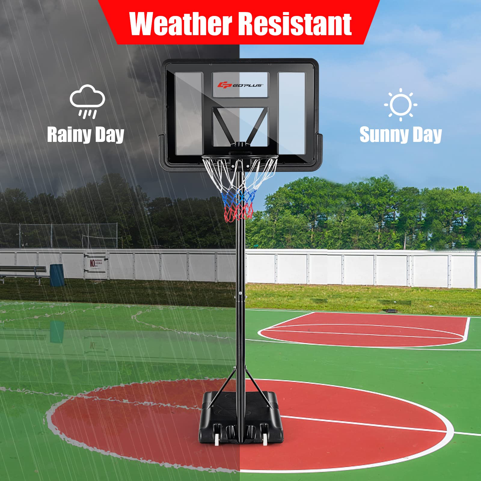 Goplus Portable Basketball Hoop Outdoor, 4.5FT-10FT Height Adjustable Basketball Goal System