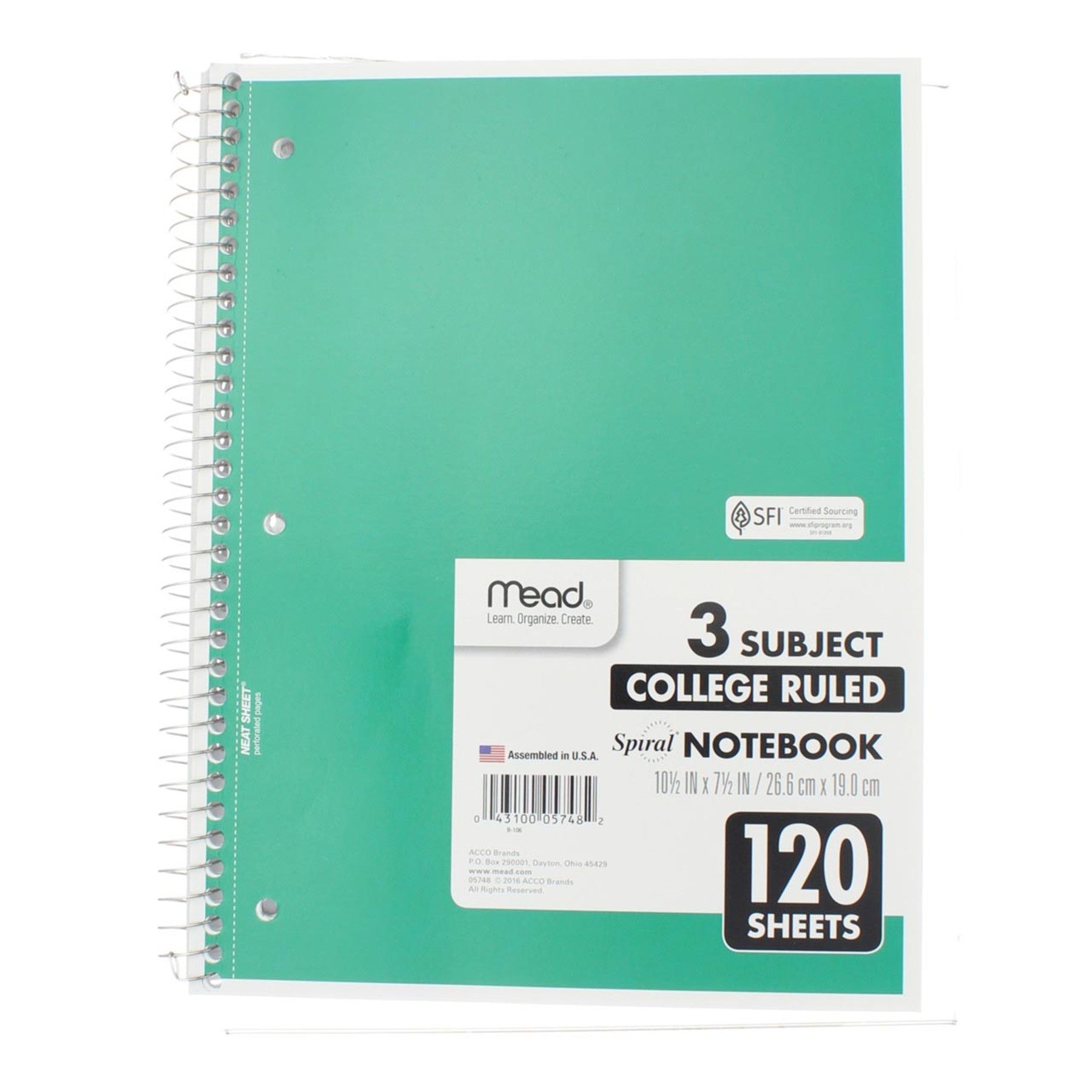 Mead 3 Subject College Ruled Spiral Notebook (120 Sheets) Assorted Colors 1ct