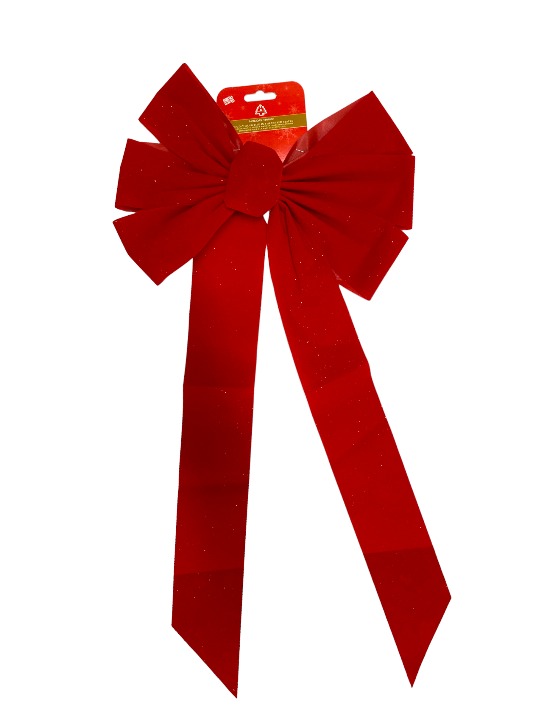 Christmas Bow 7-loop Red Velvet Glittered 1ct