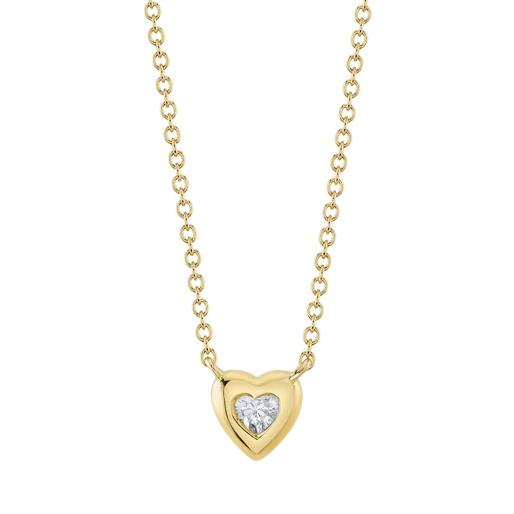 14K Yellow Gold Bezel Set Diamond Heart Necklace
