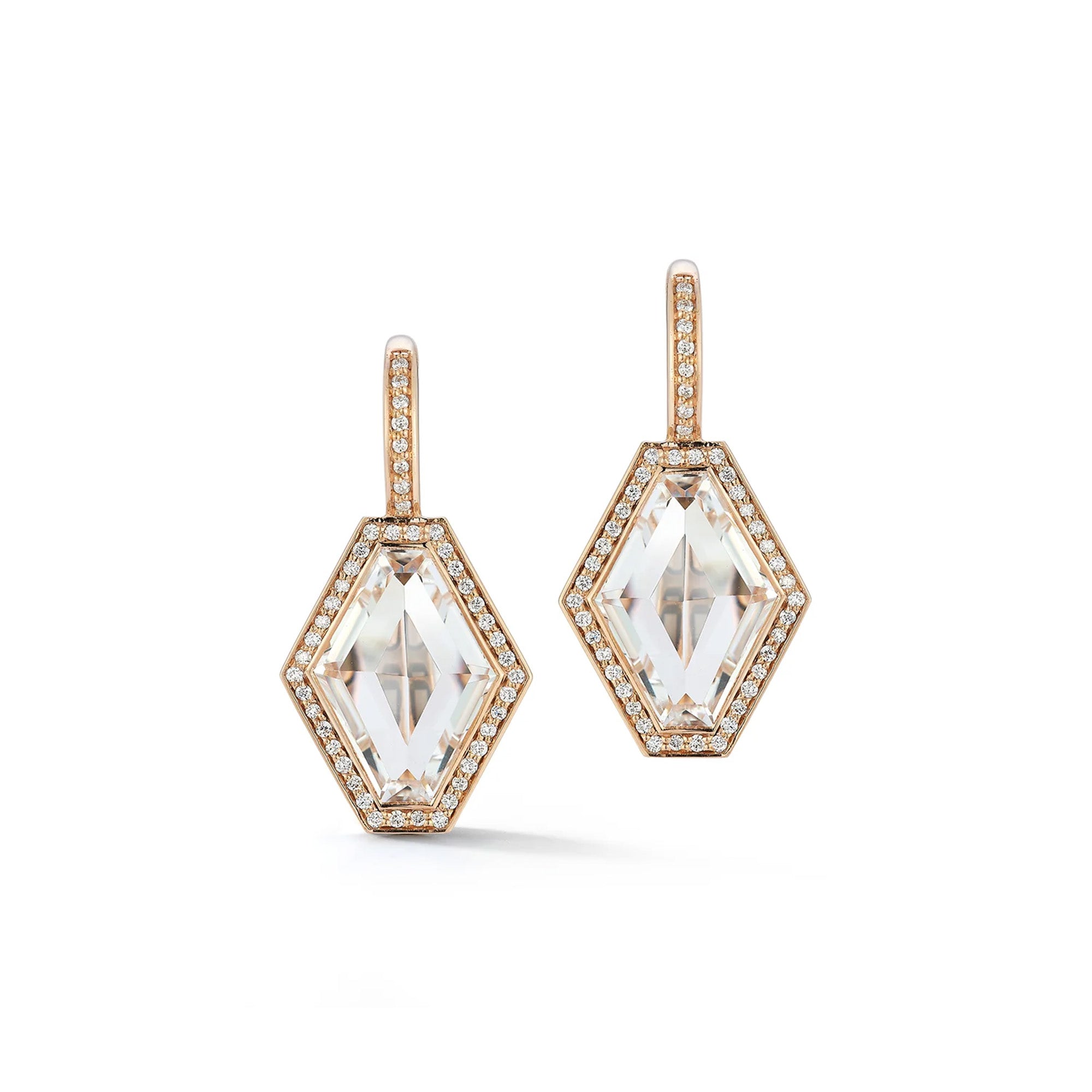 Rock Crystal Hexagon Drop Earrings in 18K Rose Gold