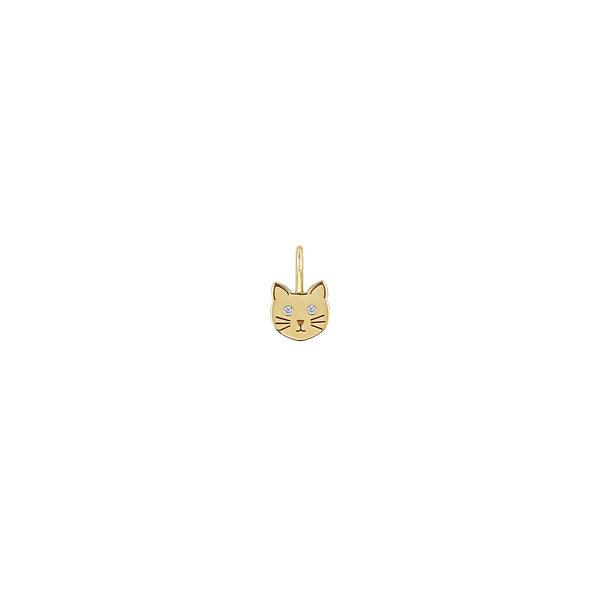 Single Midi Bitty Cat Pendant with Diamond Eyes in 14K Yellow Gold