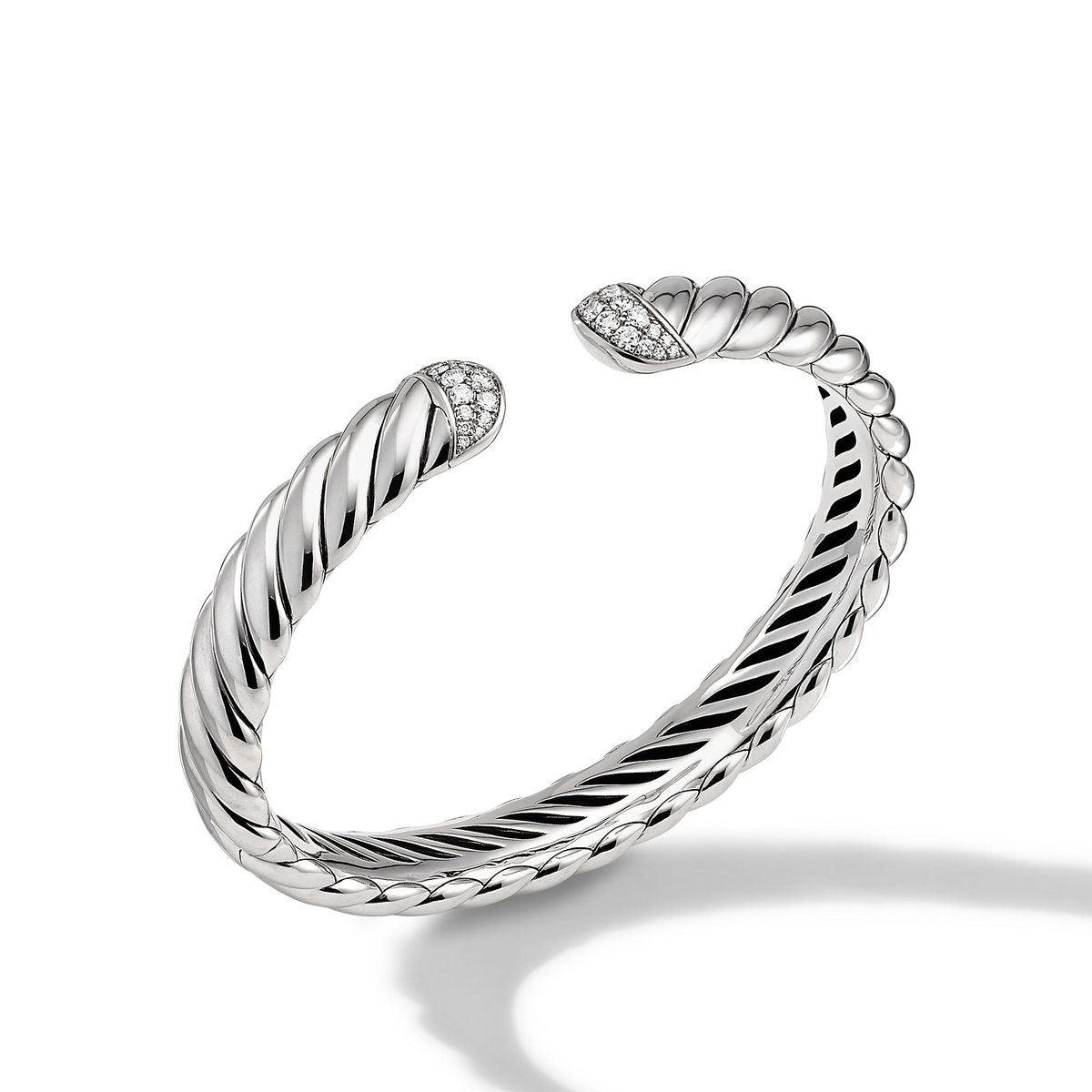 SCULPTED CABLE CUFF BRACELET WITH PAVE DIAMONDS