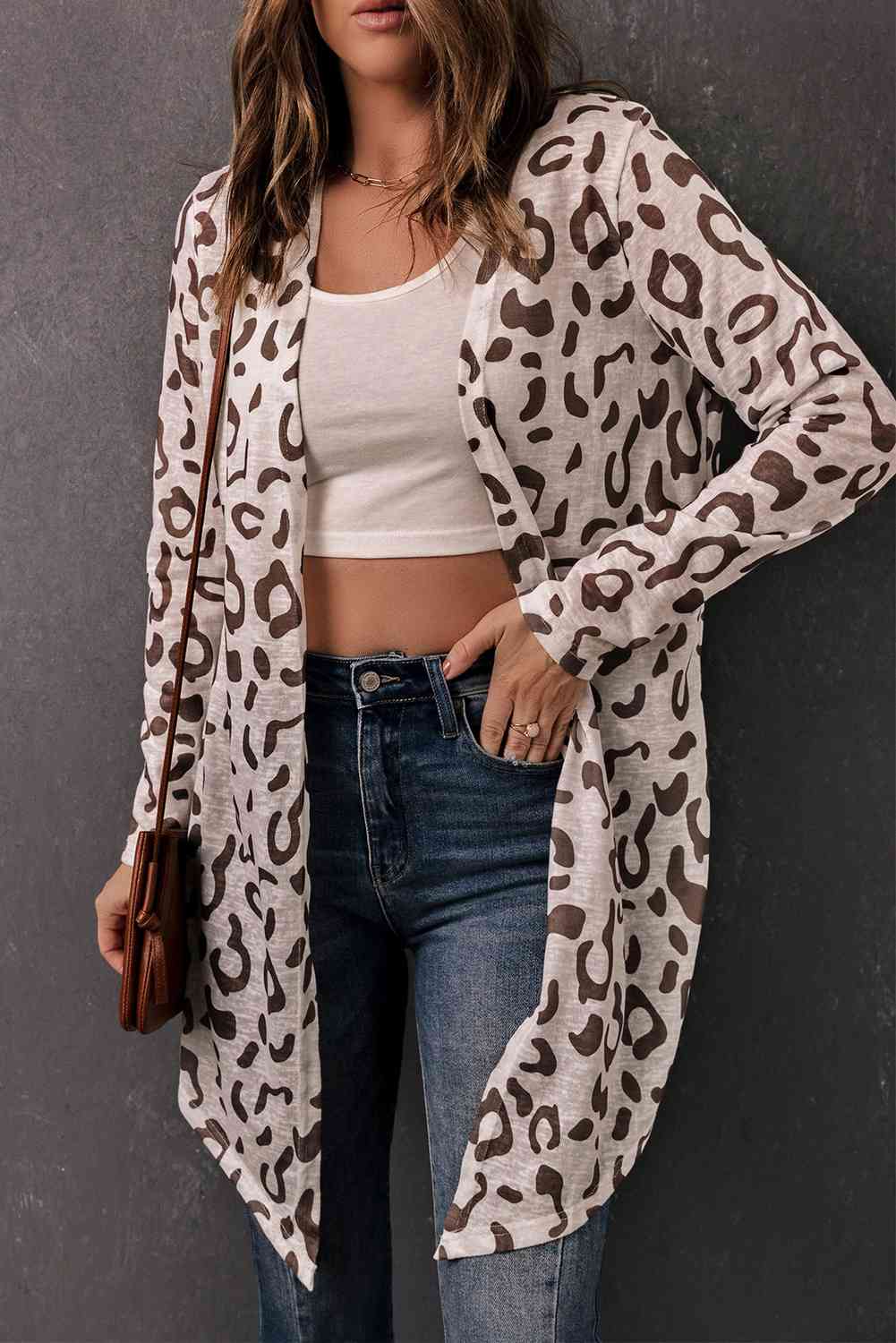 Leopard Print Long-Sleeve Open Front Cardigan