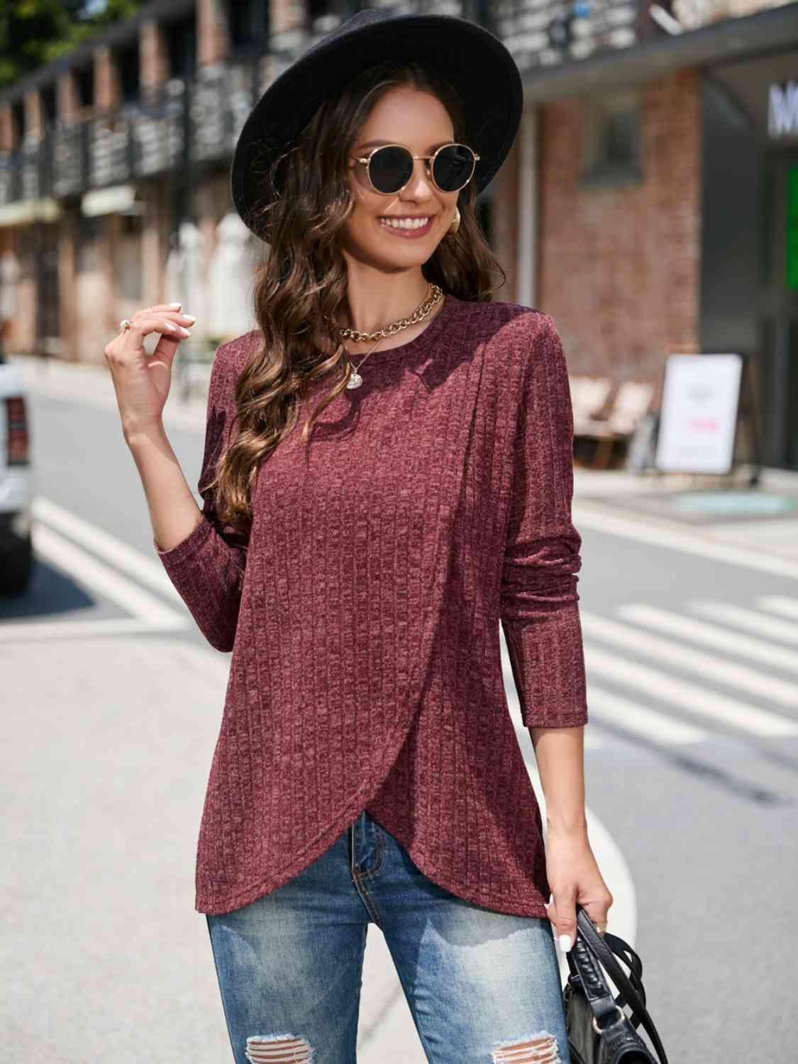 Round Neck Long Sleeve Top (5 Colors)