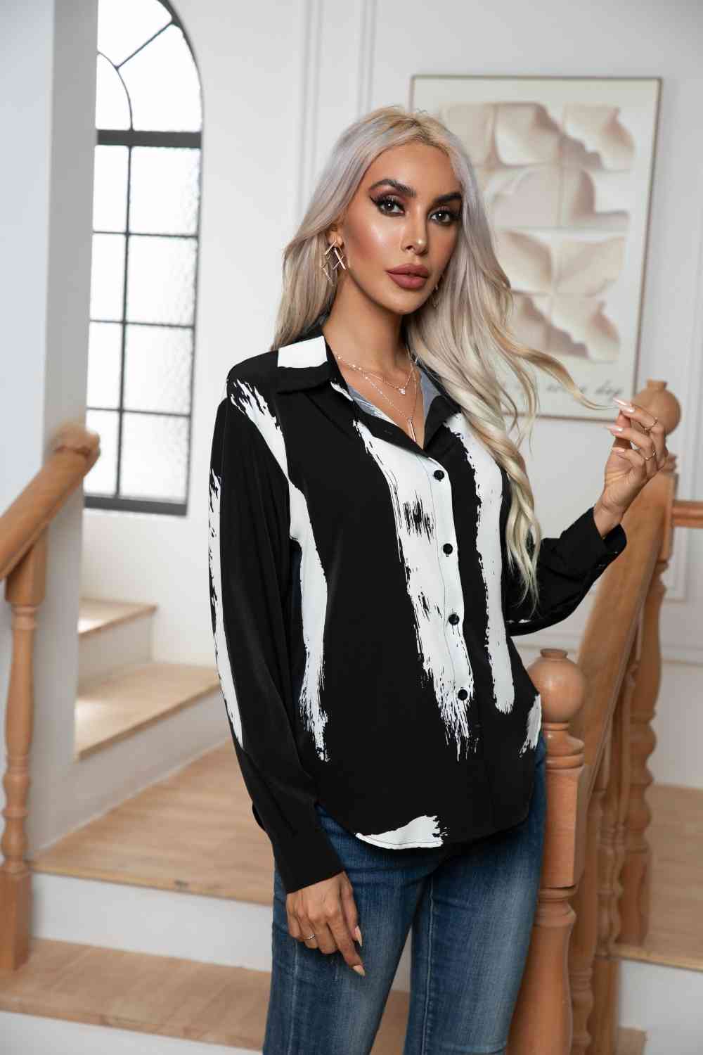 Tie-Dye Collared Neck Buttoned Blouse (2 Colors)