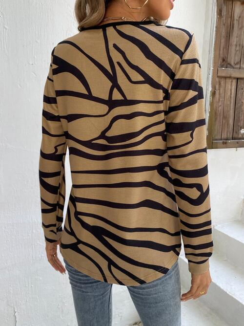 Printed Half Zip Long Sleeve Top (3 Colors)