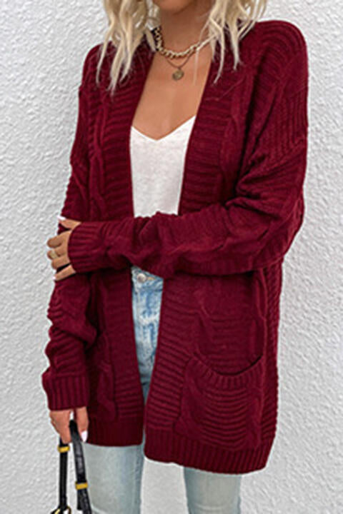 Cable-Knit Open Front Cardigan with Pockets (6 Colors)