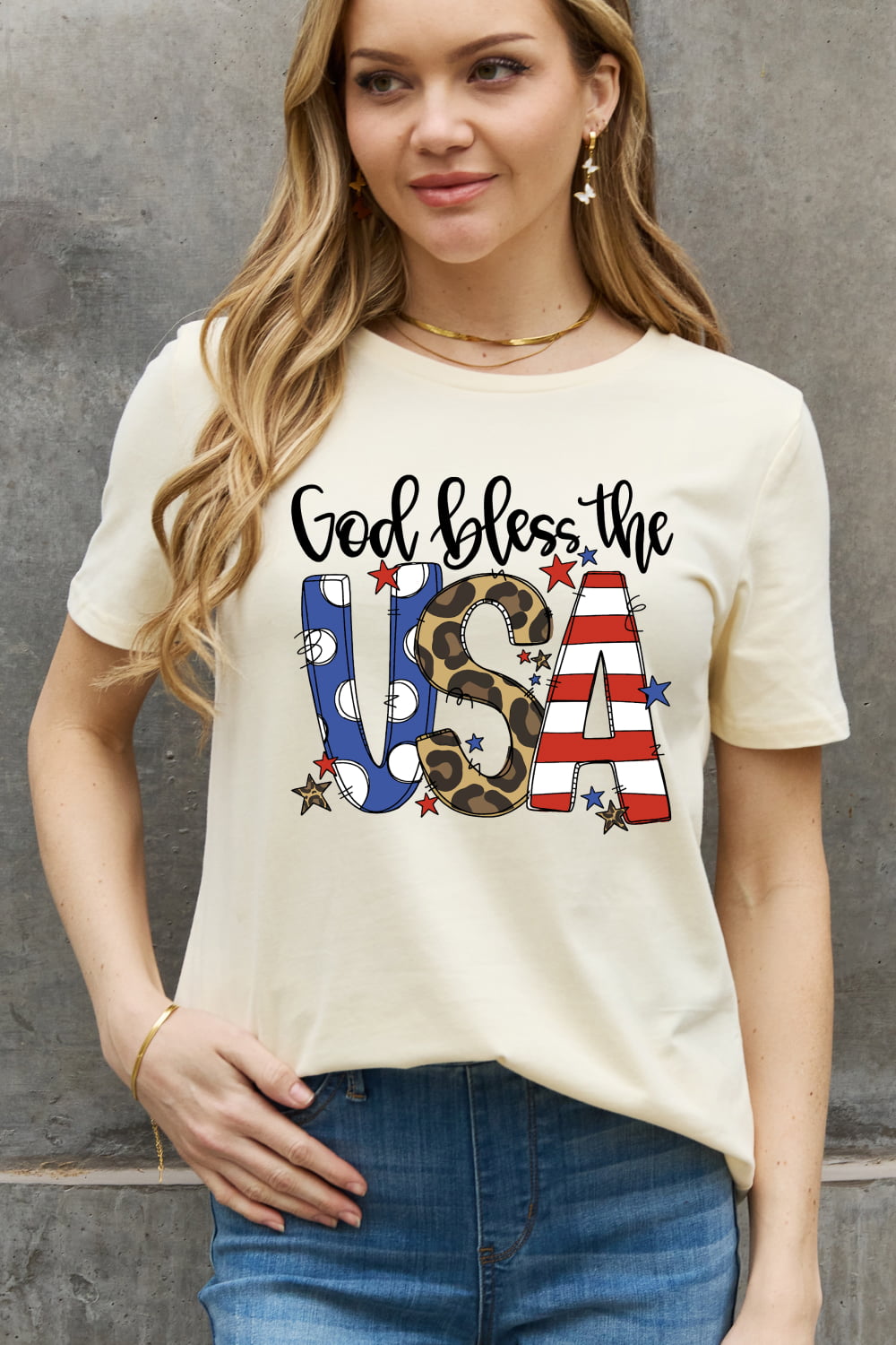 Simply Love Full Size GOD BLESS THE USA Graphic Cotton Tee (2 Colors)